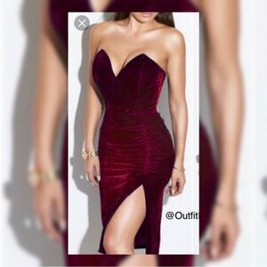 JLUXLABEL Sweetheart Ruched Burgundy Red Strapless Dress